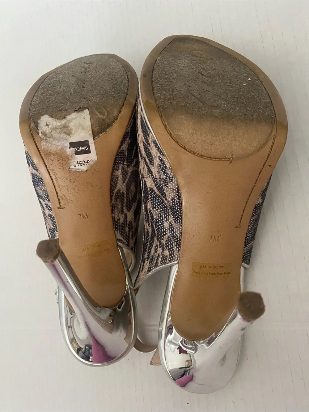 GUESS Slingback Peep-Toe 5” Heel in brown & silver Leopard Print Size 7 - Picture 12 of 16